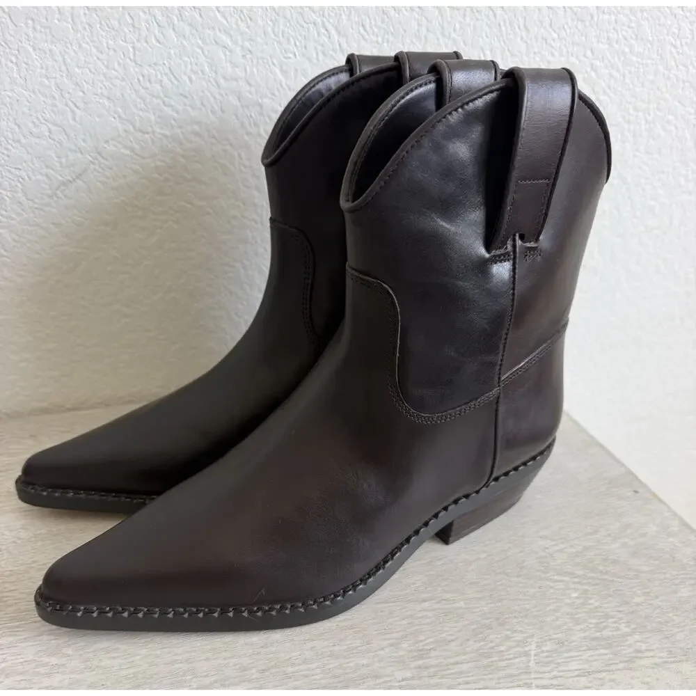 Michael Kors Noemie Women's Brown Leather Pull-On Ankle Bootie Pointed W 5.5